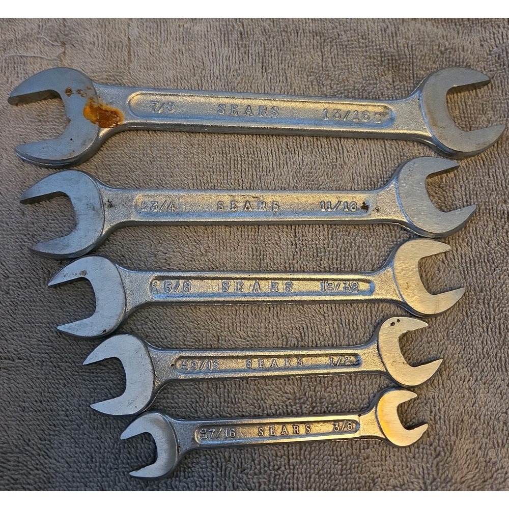 Vintage Sears Open End Wrench Set SAE 3/8 to 7/8 5 Piece Silver Japan